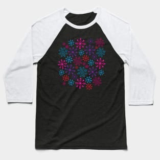 SNOWFLAKES Christmas Xmas Winter Holidays in Non-Traditional Fuchsia Pink Purple Blue Red on Black - UnBlink Studio by Jackie Tahara Baseball T-Shirt